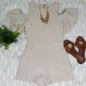 Cold Shoulder Ruffle Sleeve Cream Color Romper